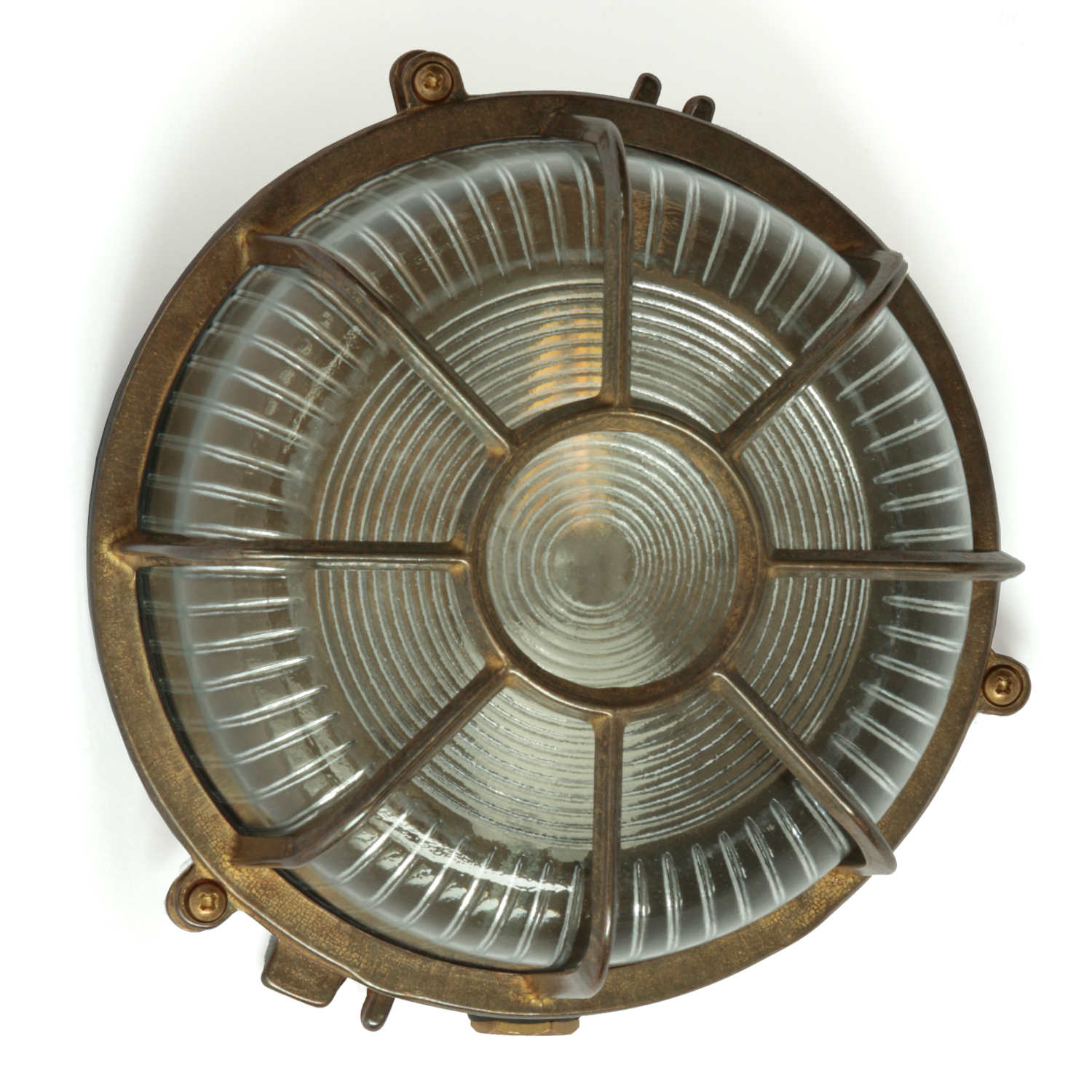 Bild 5: Messing antik patiniert Marine-Wand- oder Deckenlampe mit vergittertem Glas Pado: Messing antik patiniert