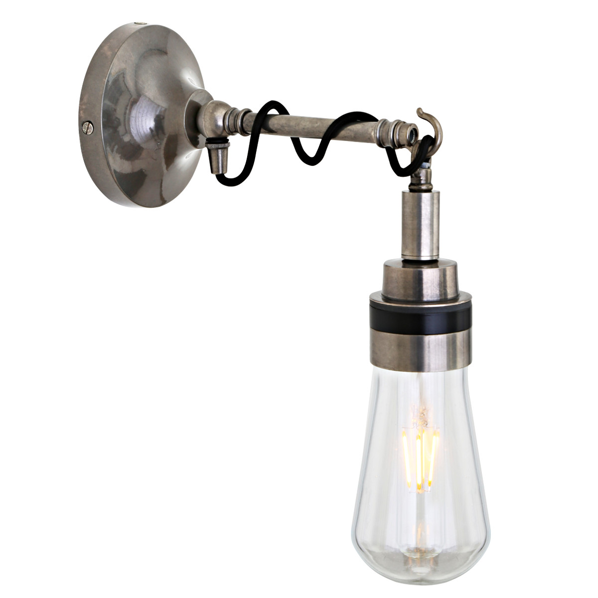 Bild 1: Außen-Wandlampe Mayam, IP65 Messing alt-silbern patiniert Außen-Wandlampe Mayam mit Haken und Kabel, IP65: Außen-Wandlampe Mayam, IP65 Messing alt-silbern patiniert