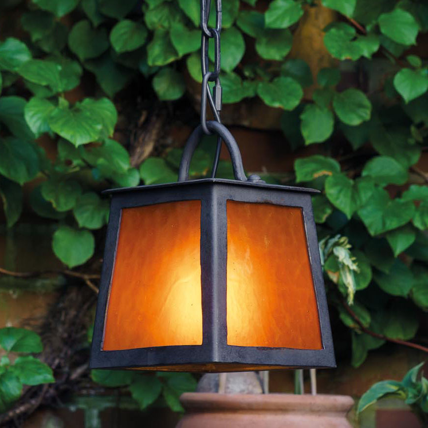 Atmospheric pendant lamp for outside with coloured glass HL 2689