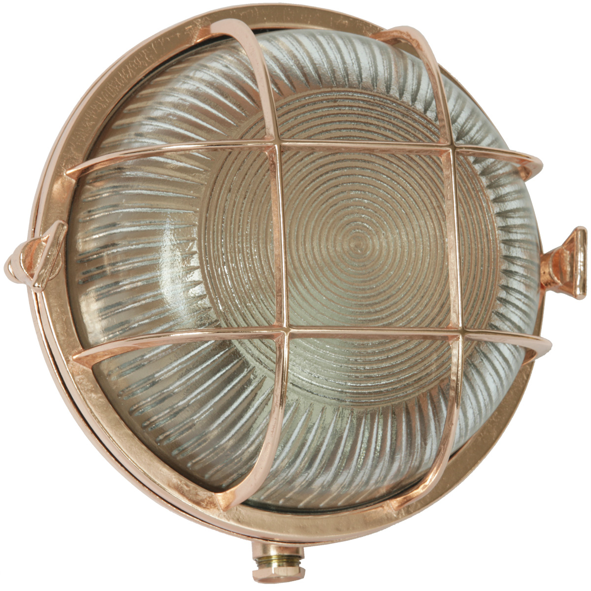 Round cabin light with grid made of copper