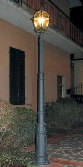 Historical garden post light with lantern