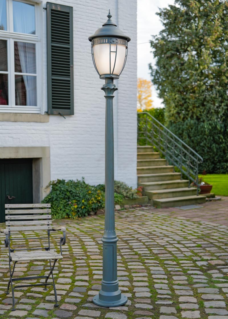 Tall Art Nouveau Post Light with Fluted Column and Opal Glass AL 6962, 265 cm