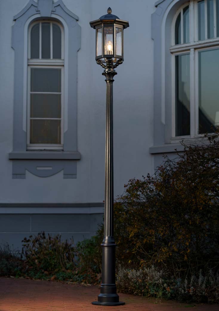 Large Historic Post Lantern with Fluted Column and Antique Glass AL 6977, 300 cm