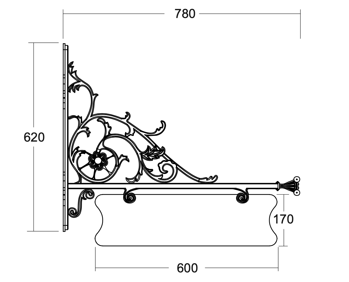 Bild 6: Der Wandarm eignet sich auch gut für die Anbringung von Schildern für Gaststätten / Restaurants (bitte anfragen) Universeller Wandarm Fleur mit Jugendstil-Girlande: Der Wandarm eignet sich auch gut für die Anbringung von Schildern für Gaststätten / Restaurants (bitte anfragen)