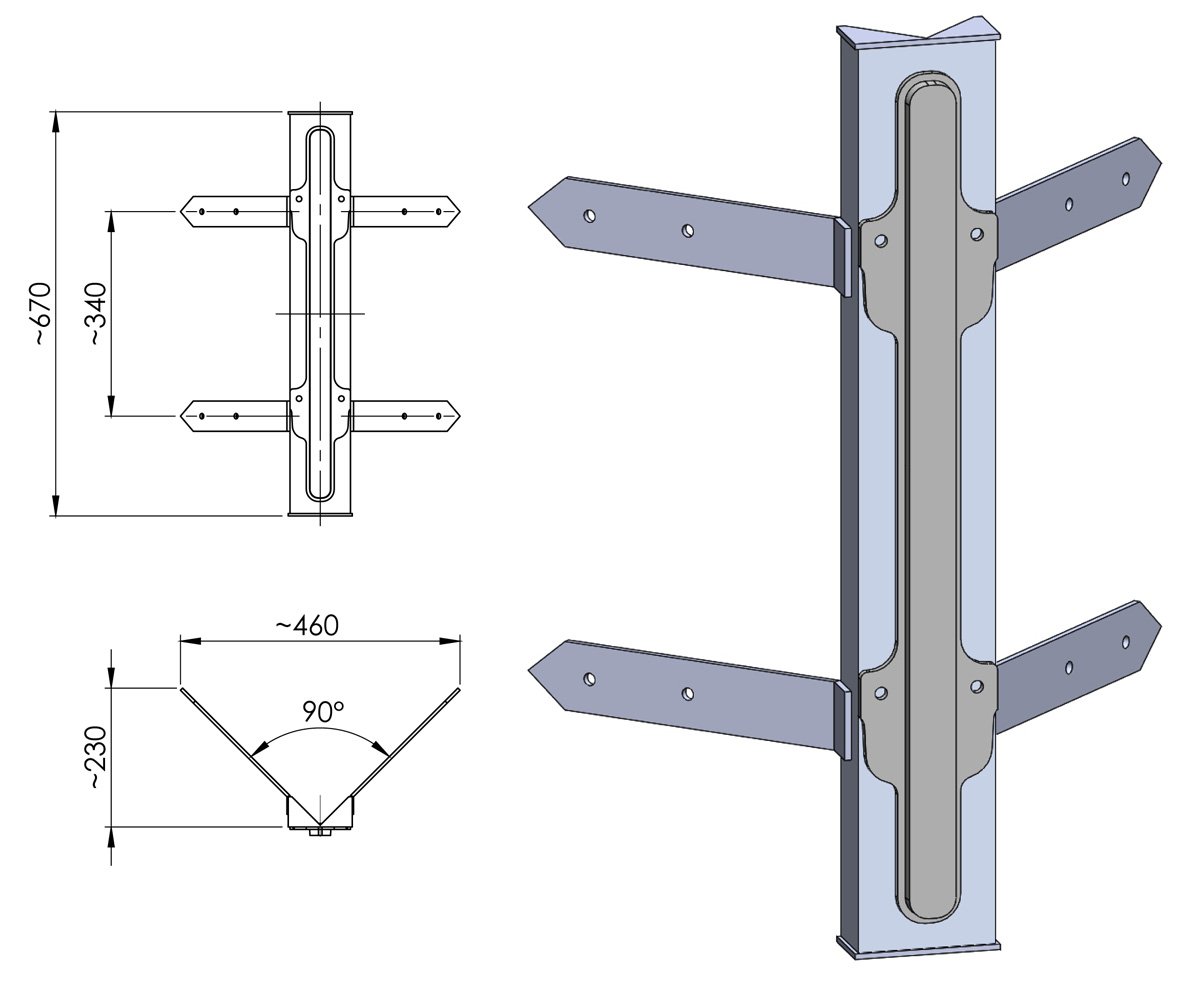 Bild 9: Die Abmessungen des Eckmoduls Universeller Wandarm Fleur mit Jugendstil-Girlande: Die Abmessungen des Eckmoduls