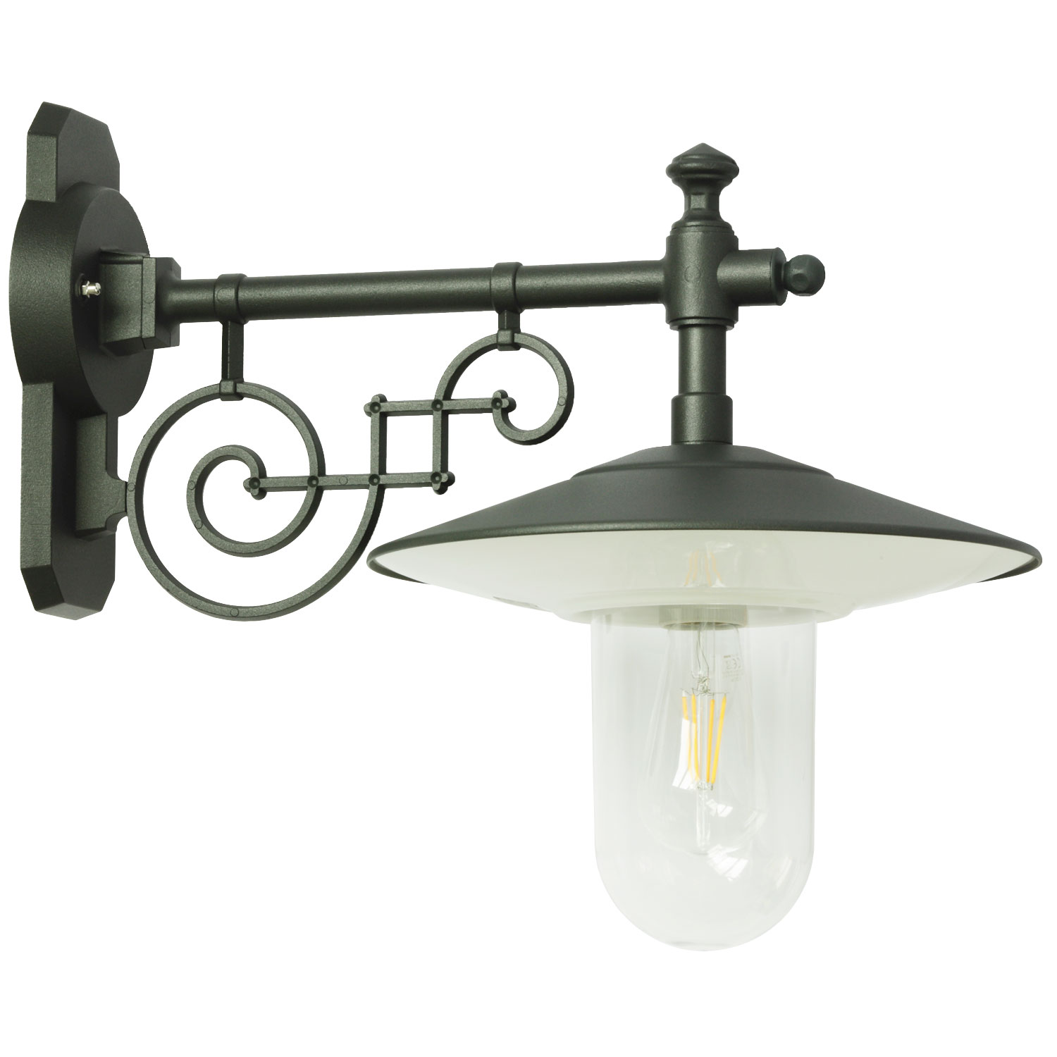 Bild 15: Hier das alte Model mit Klarglas. Geliefert wird klares oder opalenes Polycarbonatglas Historische Hofleuchte: Schirmleuchte mit Zylinderglas: Hier das alte Model mit Klarglas. Geliefert wird klares oder opalenes Polycarbonatglas