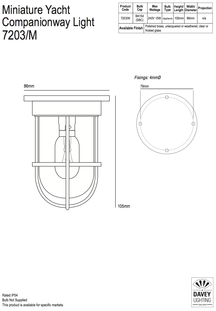 Bild 2: Die Maße des Modells. Kleine Kabinendeckenleuchte aus Messing 7203: Die Maße des Modells.