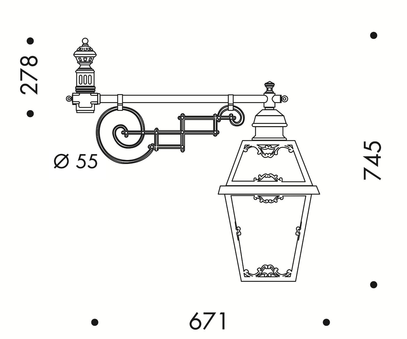 Fig. 2: Laternenaufsatz Tuscan Lamp Post with hanging lantern: Laternenaufsatz