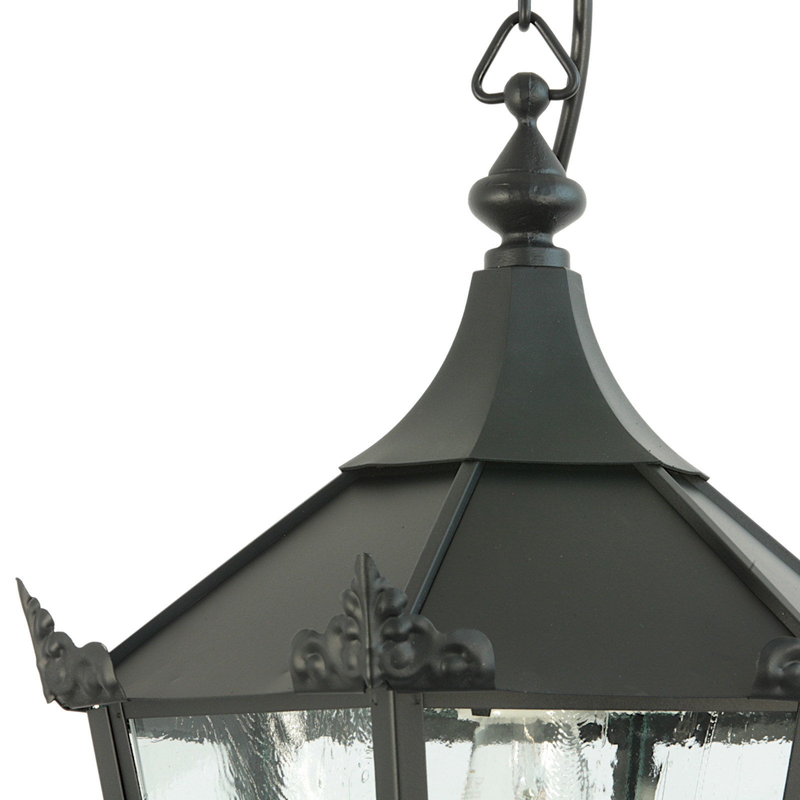 Pendelleuchte A 58-2 im Schinkelstil: hier Modell 3, Schwarz RAL 9005, Altdeutsches Glas