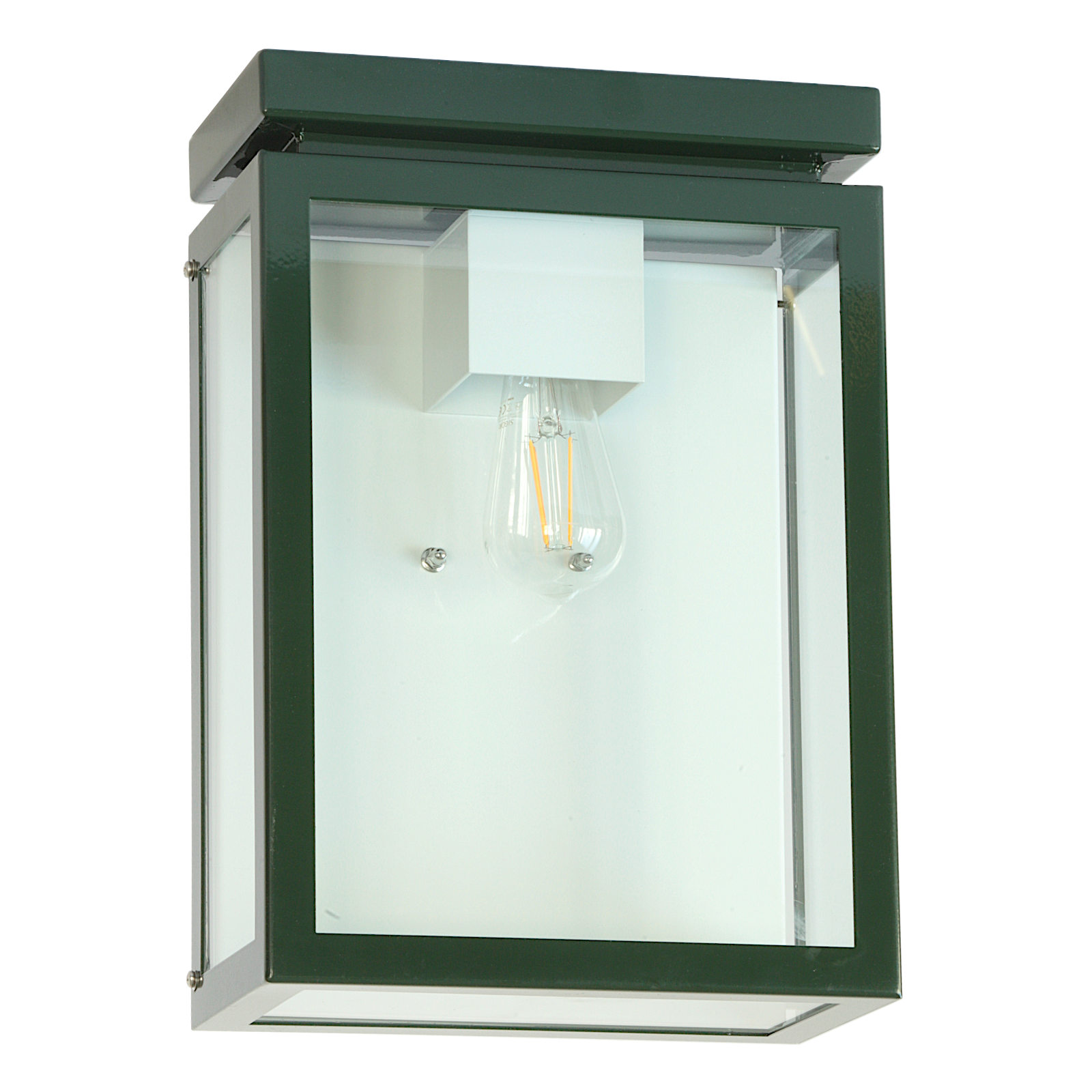 Kubische Wandleuchte aus Edelstahl für Außen in Tannengrün Kubische Wandleuchte aus Edelstahl für Außen in Tannengrün