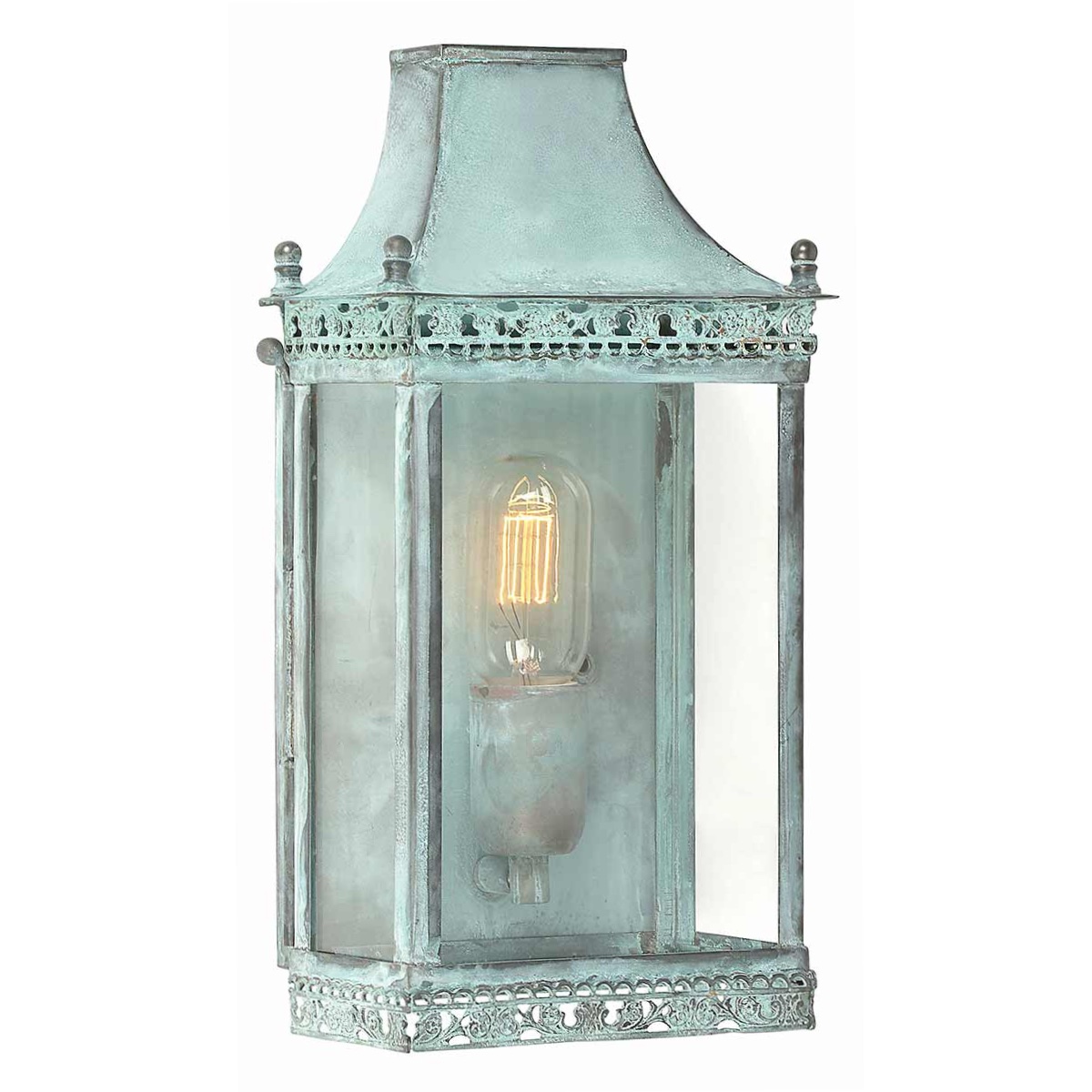 Kleine Messingleuchte in Verdigris mit Zierrand