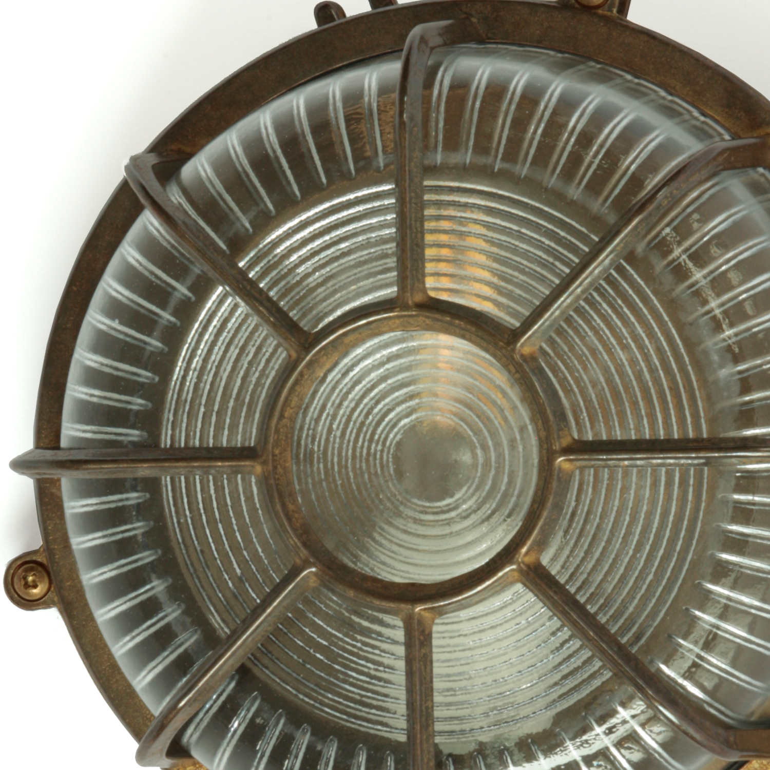 Bild 6: Messing antik patiniert Marine-Wand- oder Deckenlampe mit vergittertem Glas Pado: Messing antik patiniert