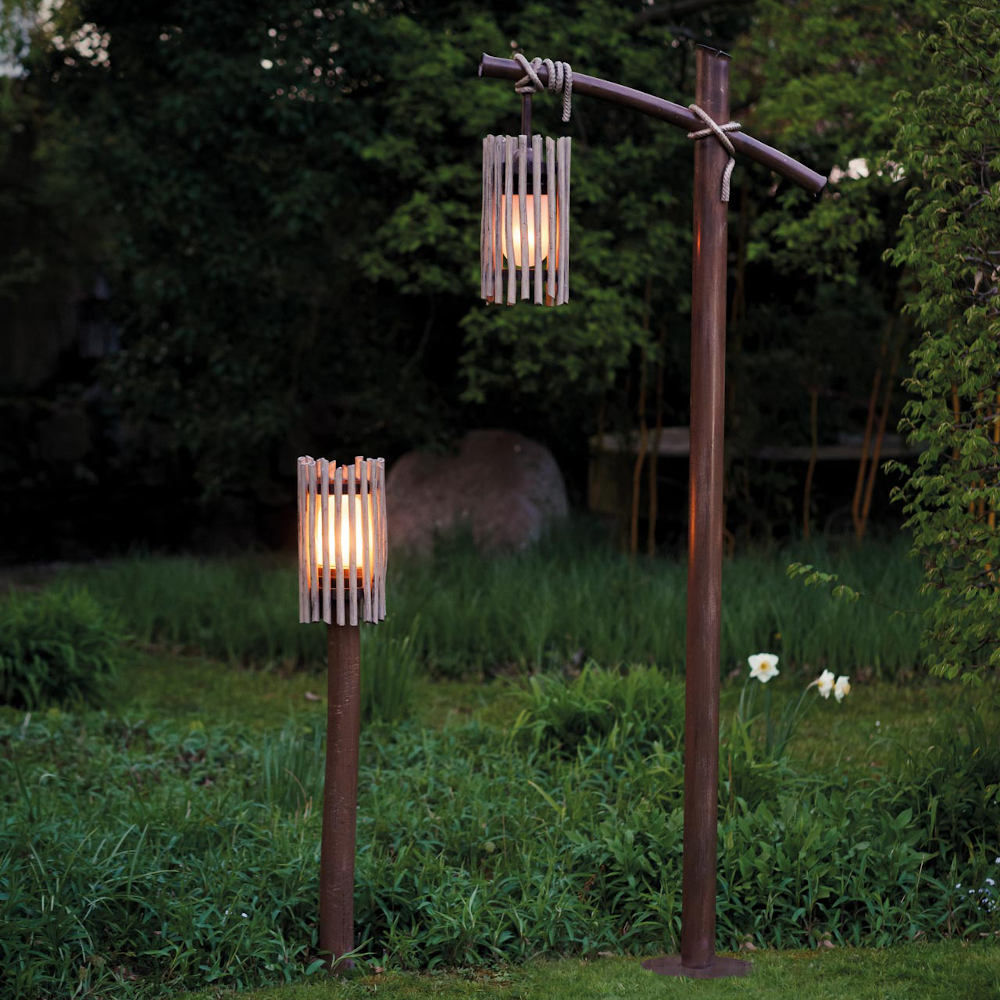 Wrought iron garden light with bamboo design AL 6896 / 6895
