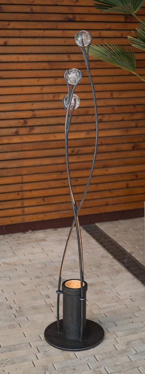 Artistic Wrought Iron Garden Light with Hand-Blown Glass Spheres AL 6970, 150 cm