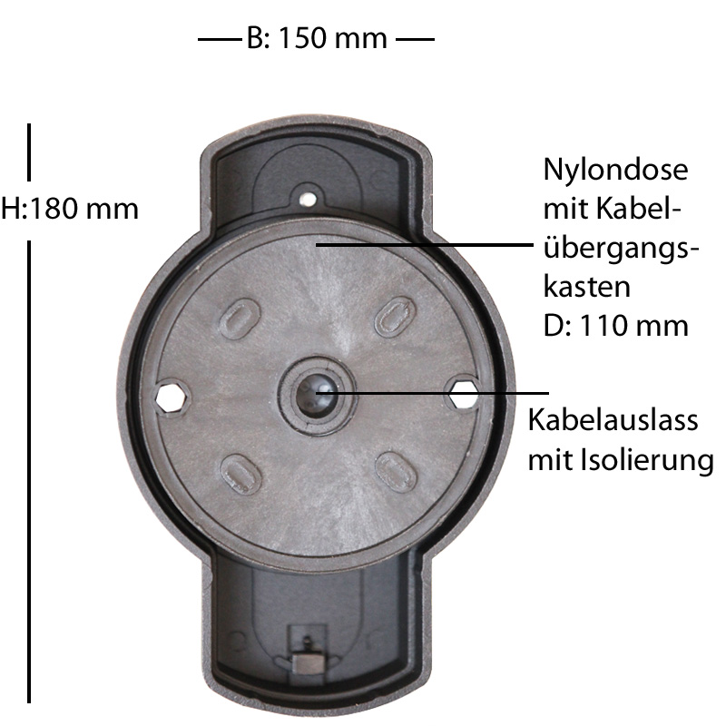 Bild 3: Das Wandteil von hinten mit Abmessungen Klassische Wandlaterne mit Bogenarm: Das Wandteil von hinten mit Abmessungen