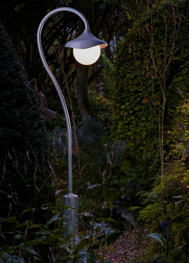 Tall Garden Post Light with Organic Shade and Globe Diffuser AL 6969, 263 cm