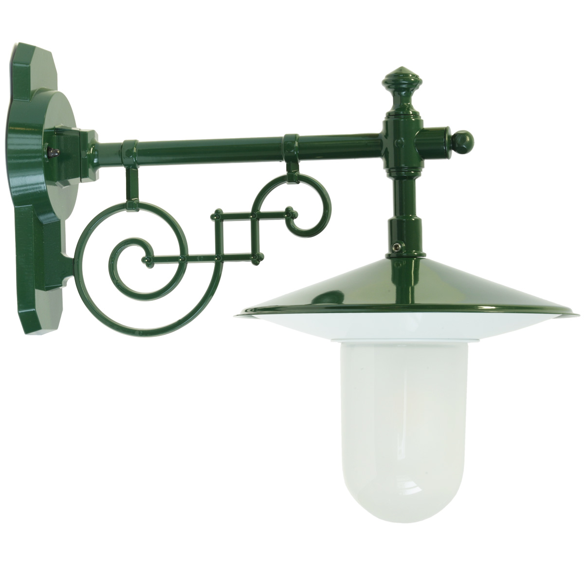 Bild 12: Die Hofleuchte in Moosgrün RAL 6005 (altes Modell) Historische Hofleuchte: Schirmleuchte mit Zylinderglas: Die Hofleuchte in Moosgrün RAL 6005 (altes Modell)