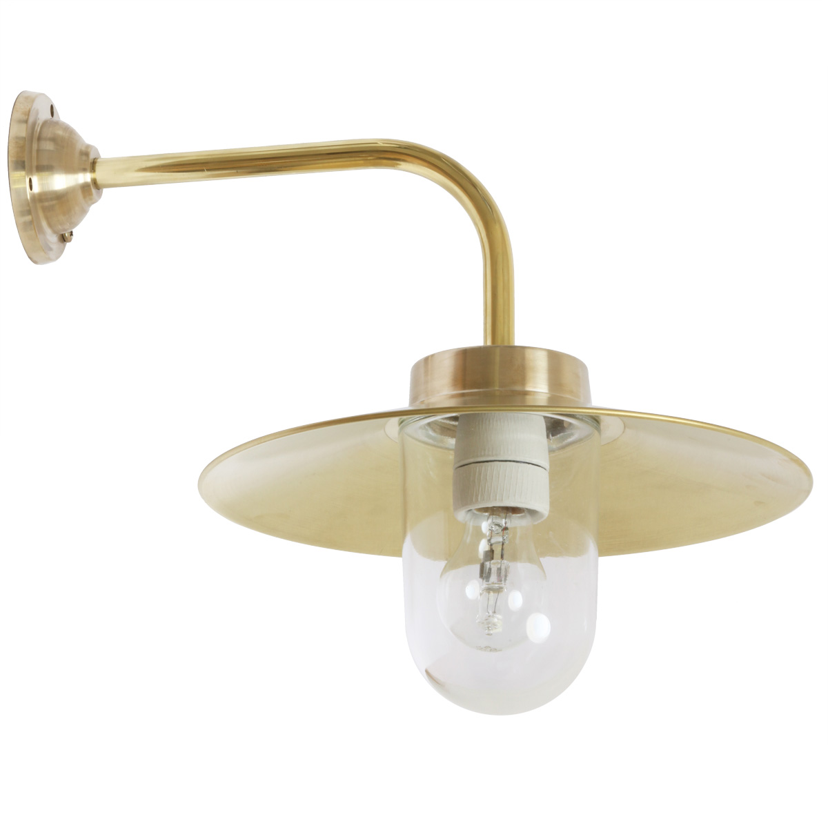 Bild 1: Außenlampe aus Messing mit Schirm 38-90 BR; hier in Messing poliert mit klarem Zylinderglas Außenlampe aus Messing mit Schirm 38-90 BR: Außenlampe aus Messing mit Schirm 38-90 BR; hier in Messing poliert mit klarem Zylinderglas