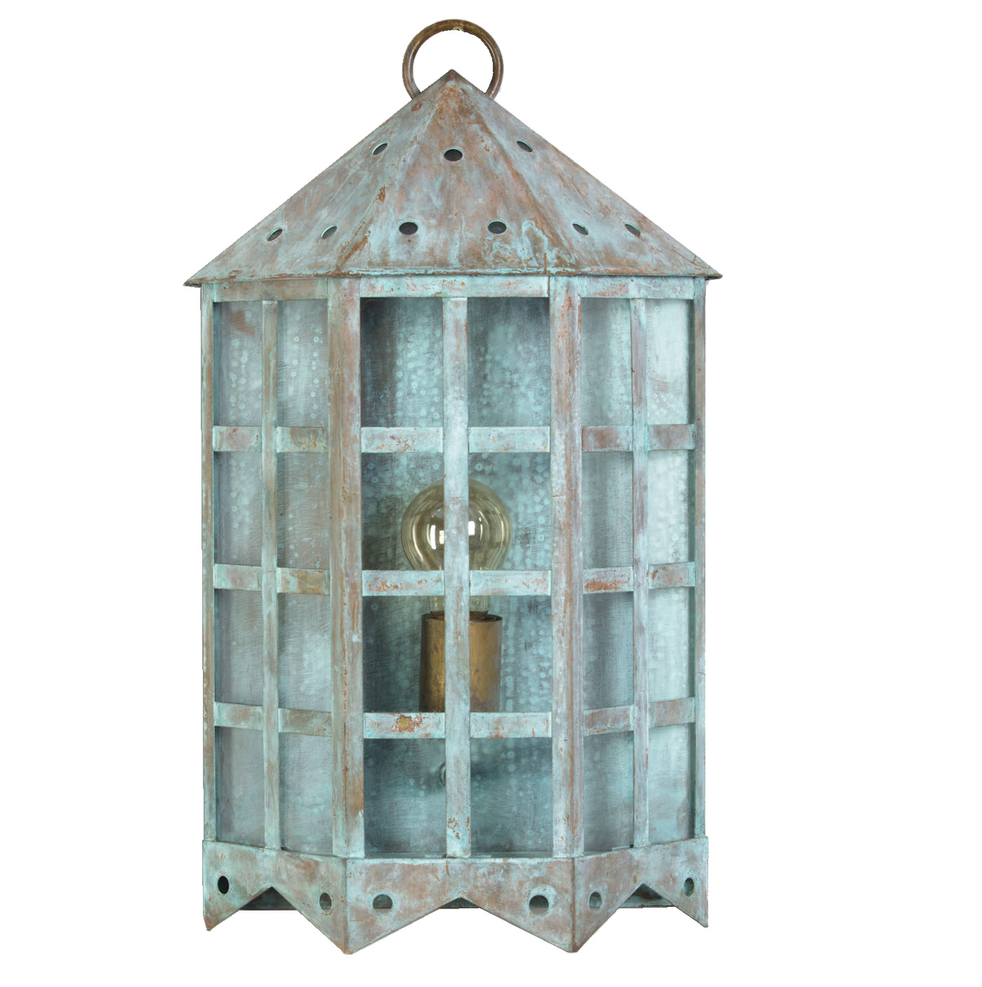 Barred wall lantern with pointy roof Holland Park GM