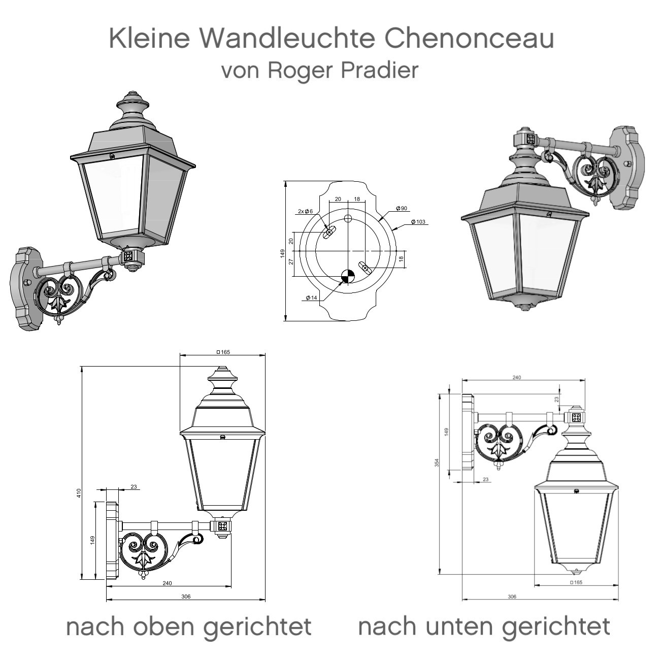 Kleine Außen-Wandleuchte Chenonceau mit nostalgischem Wandarm, Bild 2 Kleine Außen-Wandleuchte Chenonceau mit nostalgischem Wandarm, Bild 2