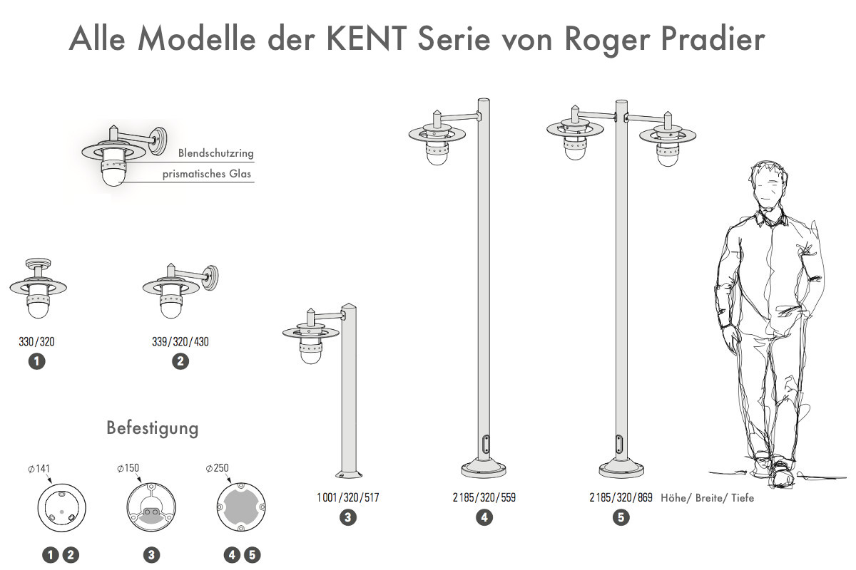 Bild 7: Die Modellreihe Kent von Roger Pradier Moderne Außenleuchte Kent mit Glassturz: Die Modellreihe Kent von Roger Pradier