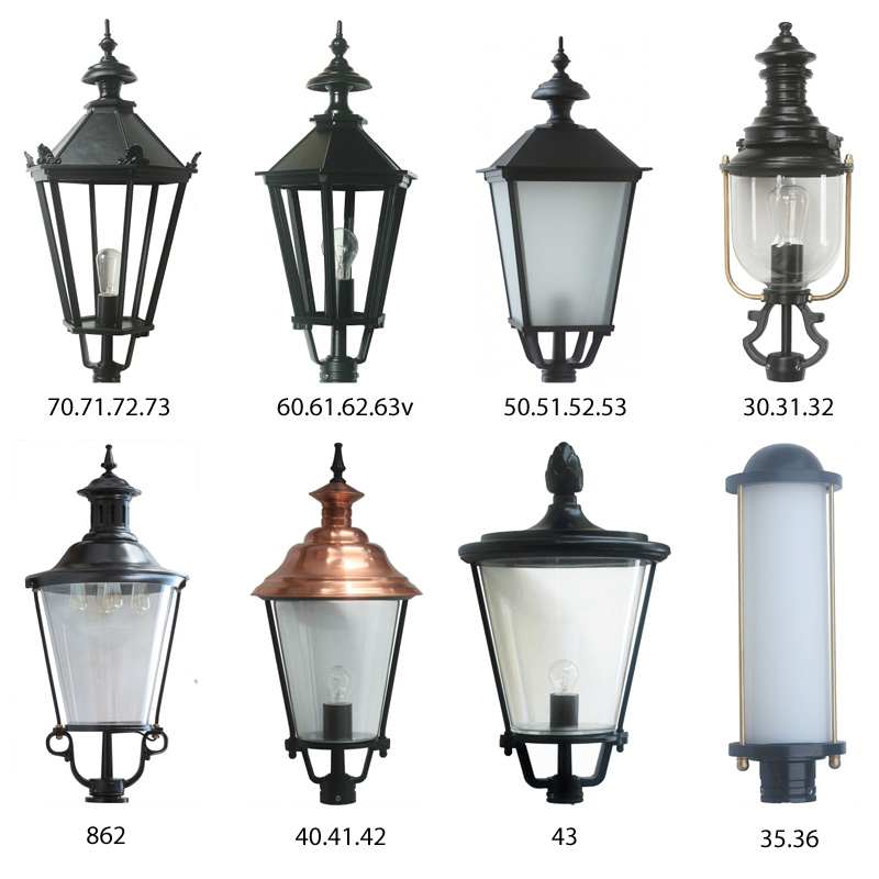 Bild 6: Weitere mögliche Laternenaufsätze des Herstellers Klassische Mastleuchte mit vierseitiger Laterne SO P3.53: Weitere mögliche Laternenaufsätze des Herstellers