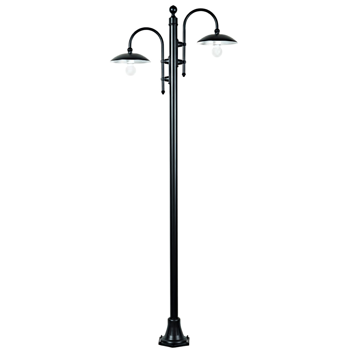 Double-flame luminaire with Sloped Bow Arms