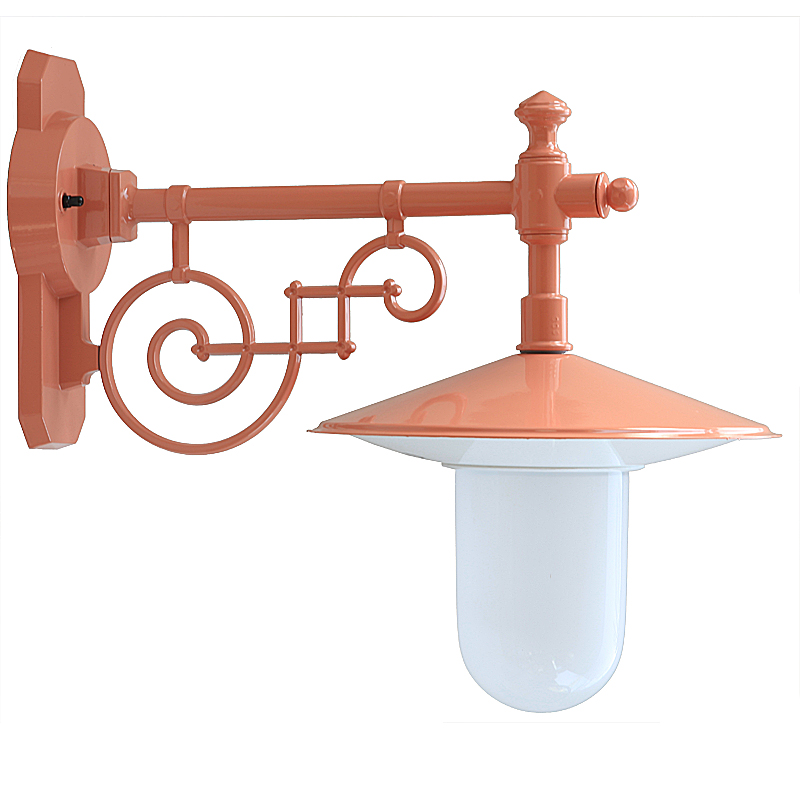 Bild 9: Historische Hofleuchte mit Zylinderglas in RAL 2012 Lachsorange mit mattem Glas (altes Modell) Historische Hofleuchte: Schirmleuchte mit Zylinderglas: Historische Hofleuchte mit Zylinderglas in RAL 2012 Lachsorange mit mattem Glas (altes Modell)
