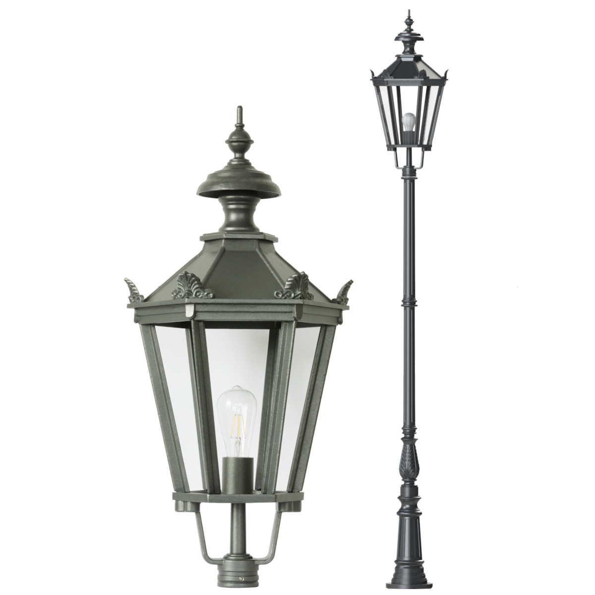 Gussmast-Leuchte mit Schinkellaterne Rodos C 2P 72, 259 cm
