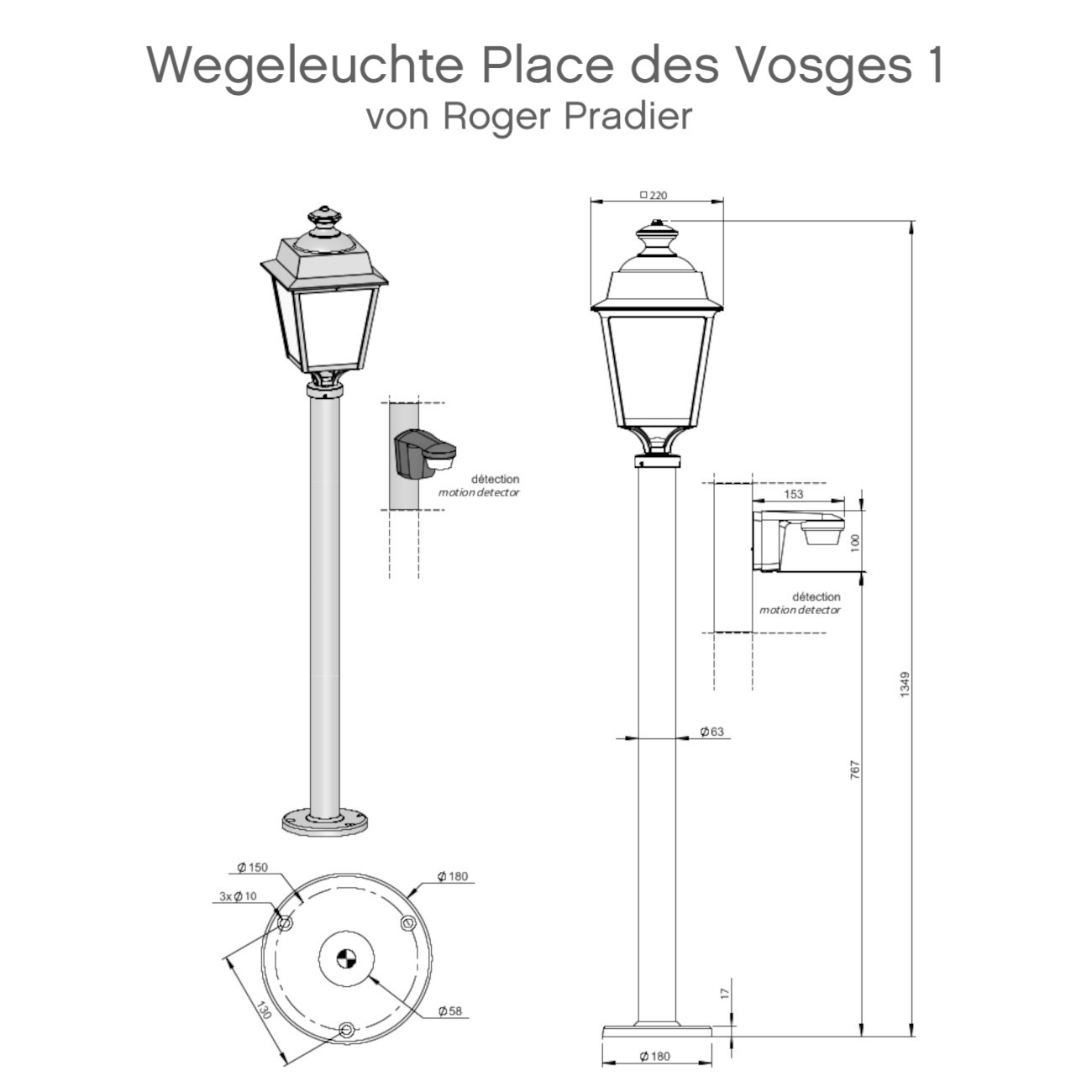 Historische Bewegungsmelder-Wegeleuchte Place des Vosges 1, Bild 9 Historische Bewegungsmelder-Wegeleuchte Place des Vosges 1, Bild 9
