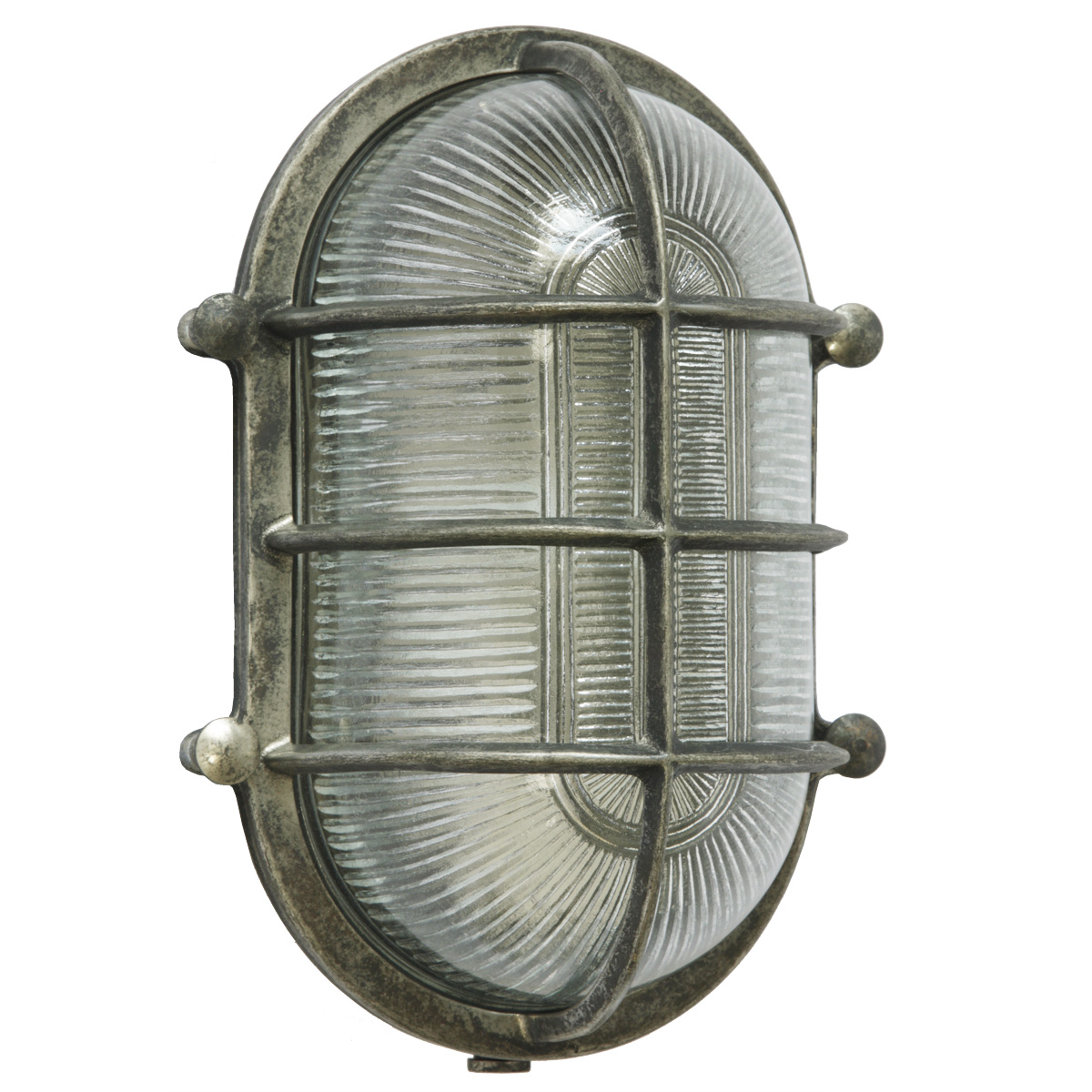 Oval marine brass wall light with holophane glass