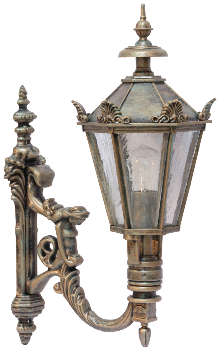 Bild 8: Wandleuchte Prag M-L 70 mit großem Jugendstilarm, Goldbronzefarben, Altdeutsches Glas Nostalgische Wandleuchte Prag M-L 70 mit Jugendstilarm: Wandleuchte Prag M-L 70 mit großem Jugendstilarm, Goldbronzefarben, Altdeutsches Glas