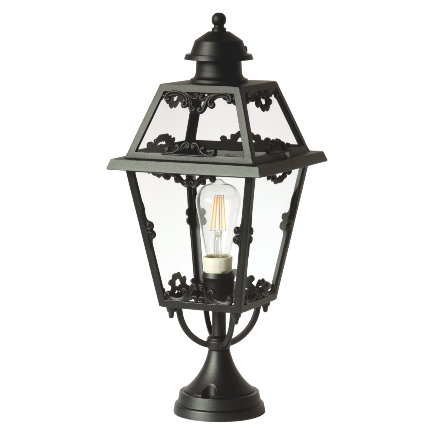 Historical garden lamp with glass roof and ornaments