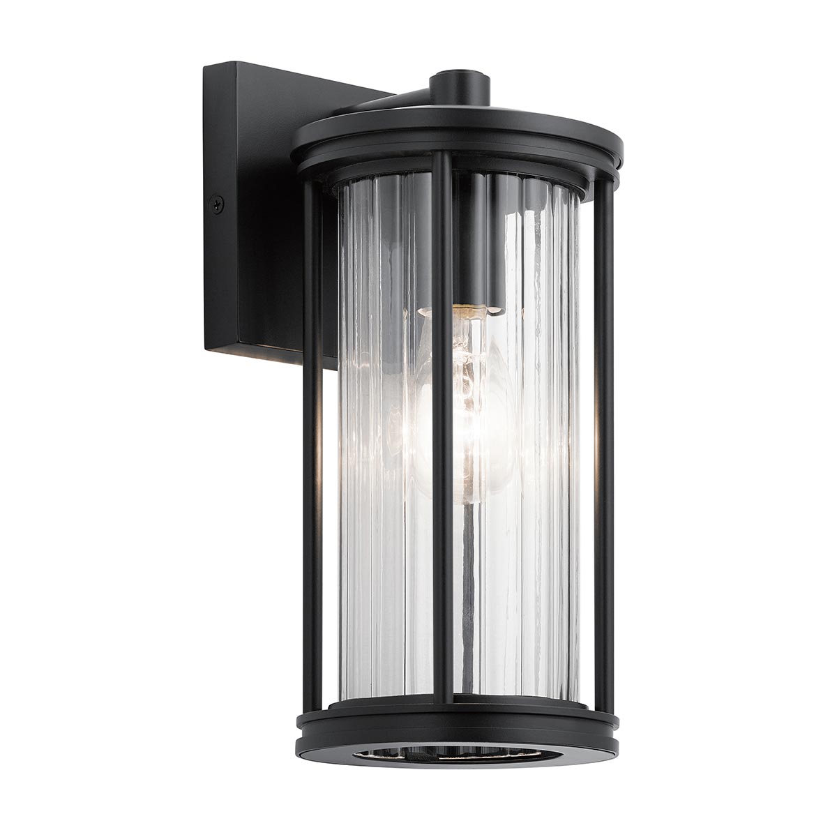Black Outdoor Light With Ribbed Glass, 29 cm