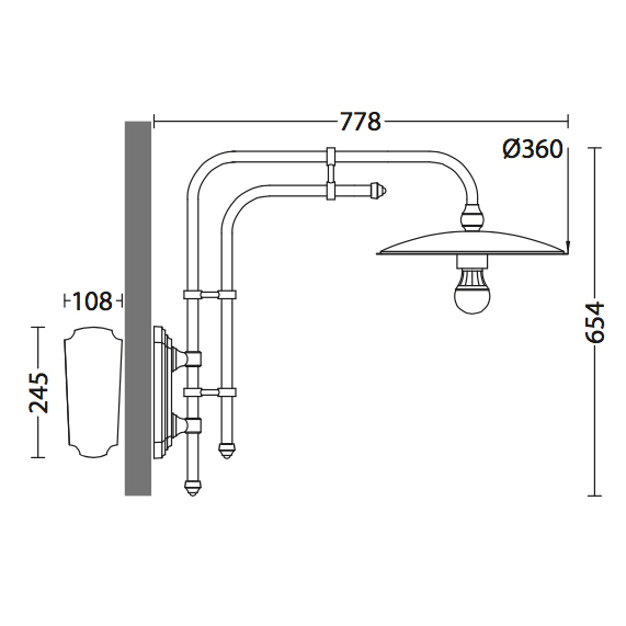 Bild 2: Die Maße: Wandlampe für außen ohne Glas mit Doppelrohrwandarm Wandlampe für außen ohne Glas mit Doppelrohrwandarm: Die Maße: Wandlampe für außen ohne Glas mit Doppelrohrwandarm