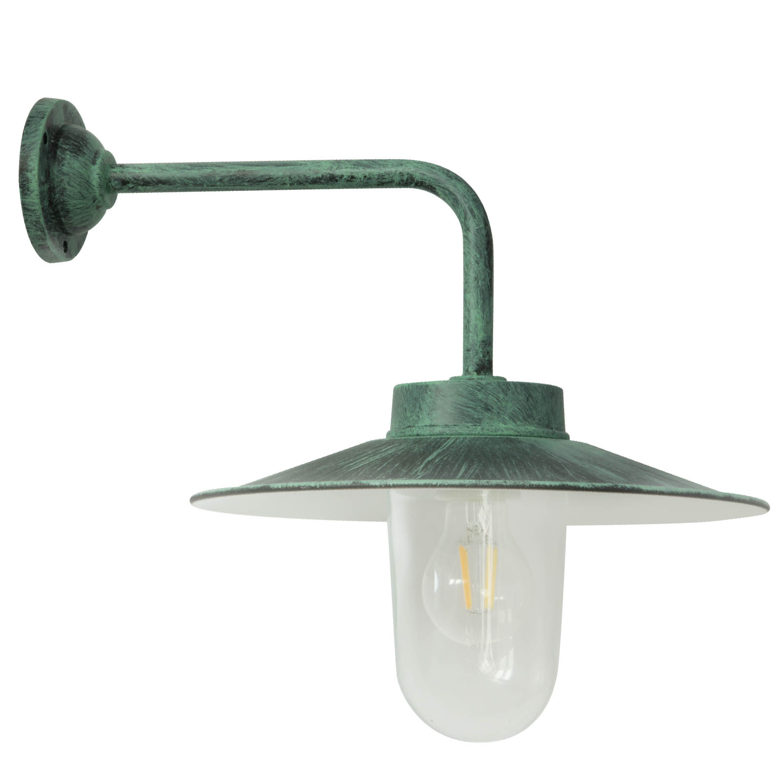 Classical Barn Lamp 38-90 in Antique Colors: Grünspanfarben mit klarem Zylinderglas