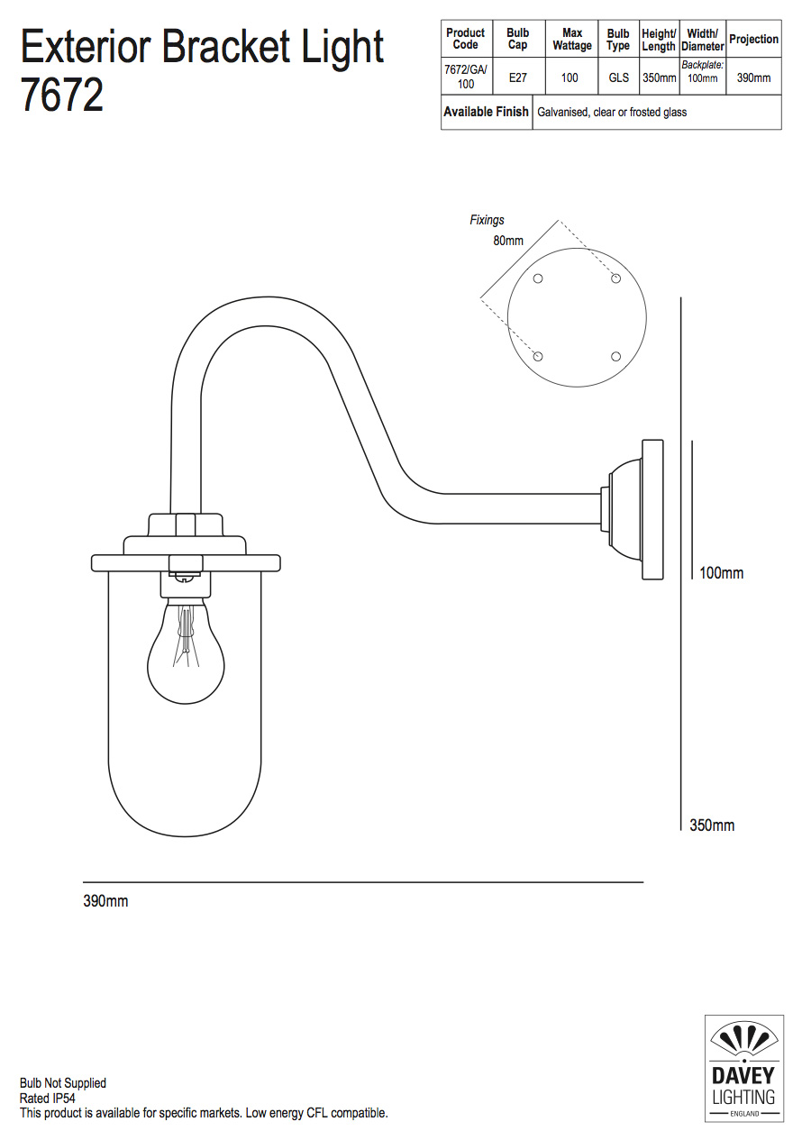 Bild 2: Die Maße des Modells Gusseisen-Wandleuchte mit Schwanenhals 7672F/S: Die Maße des Modells
