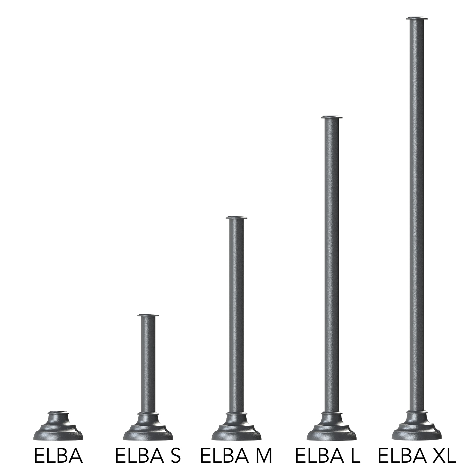 Sockel und Masten ELBA mit glatter Stange 9,5 / 43,5 / 76,5 / 109,5 / 144 cm