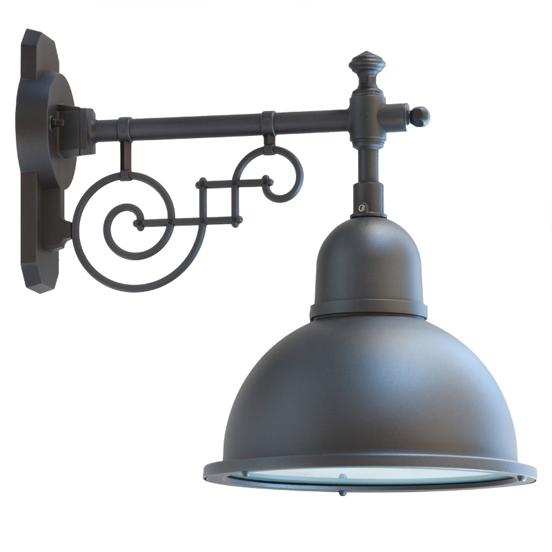 Historical outdoor lamp with hemispherical shade