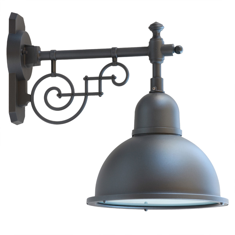 Historische Außenlampe mit Halbkugel-Schirm Historische Außenlampe mit Halbkugel-Schirm