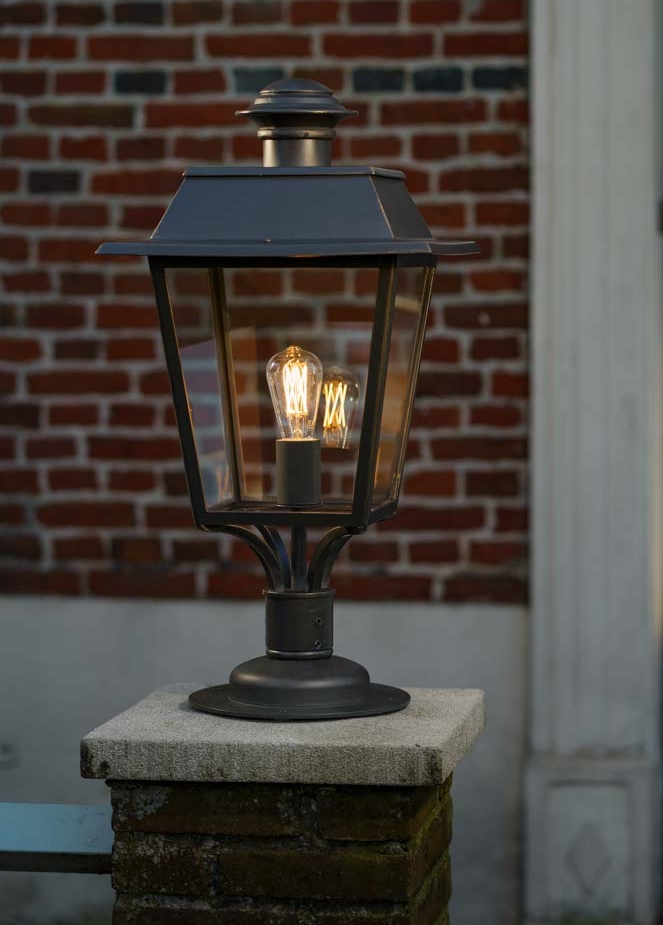 Classic Wrought Iron Pedestal Light with Four-Sided LanternAL 6983, Handcrafted in Germany