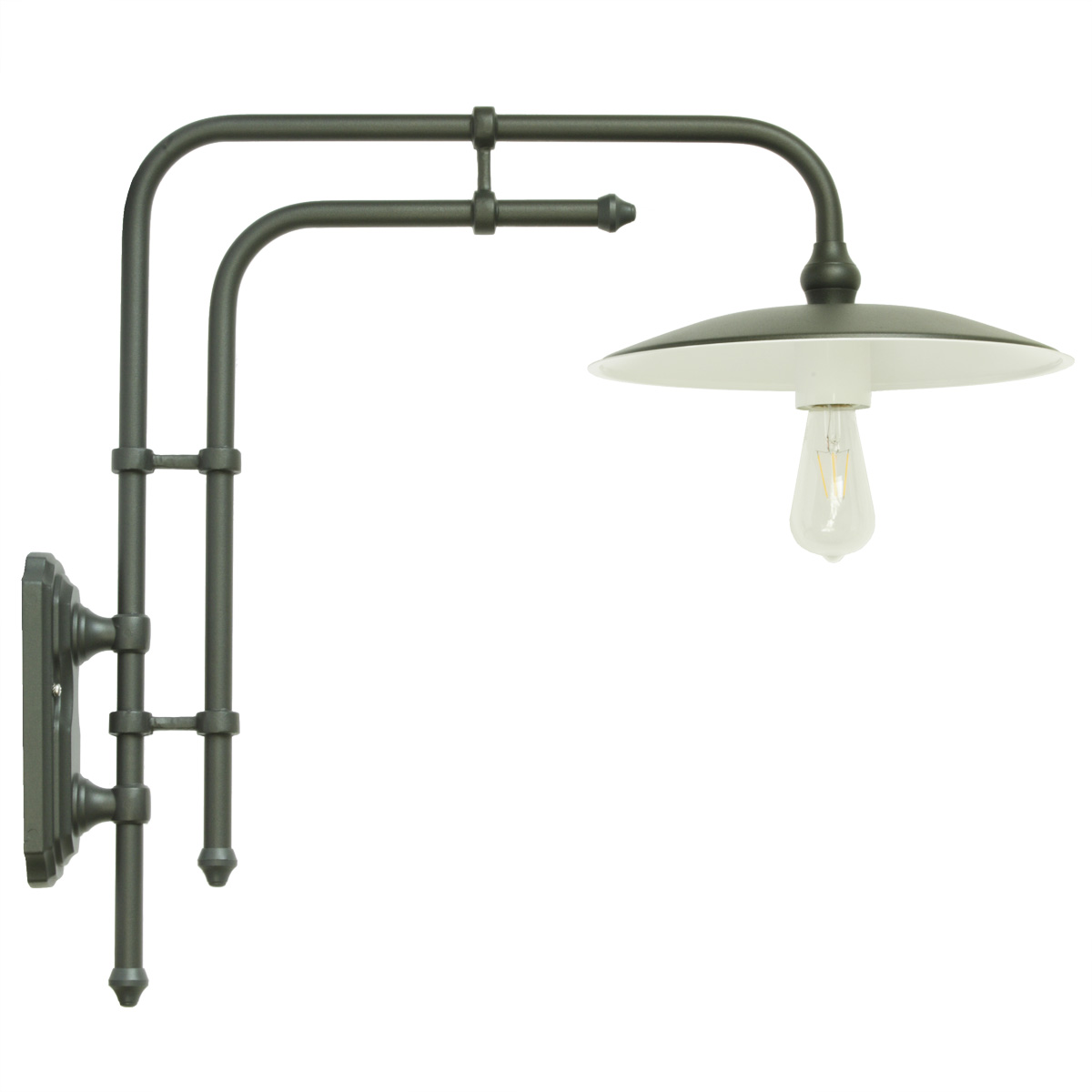 Wall Light for Outdoors without Glass and a Double-pipe Arm